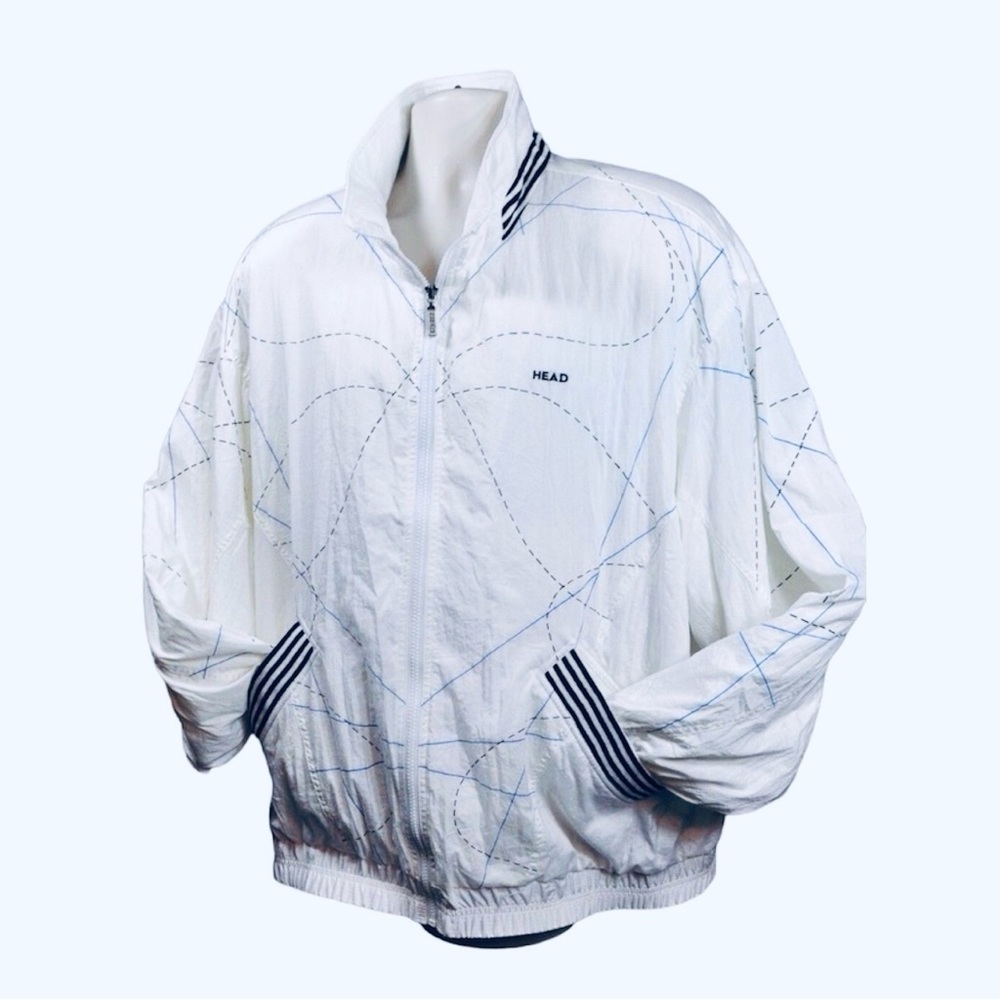 Vintage 80s 90s Head White Geometric Track Jacket Windbreaker Lightweight L